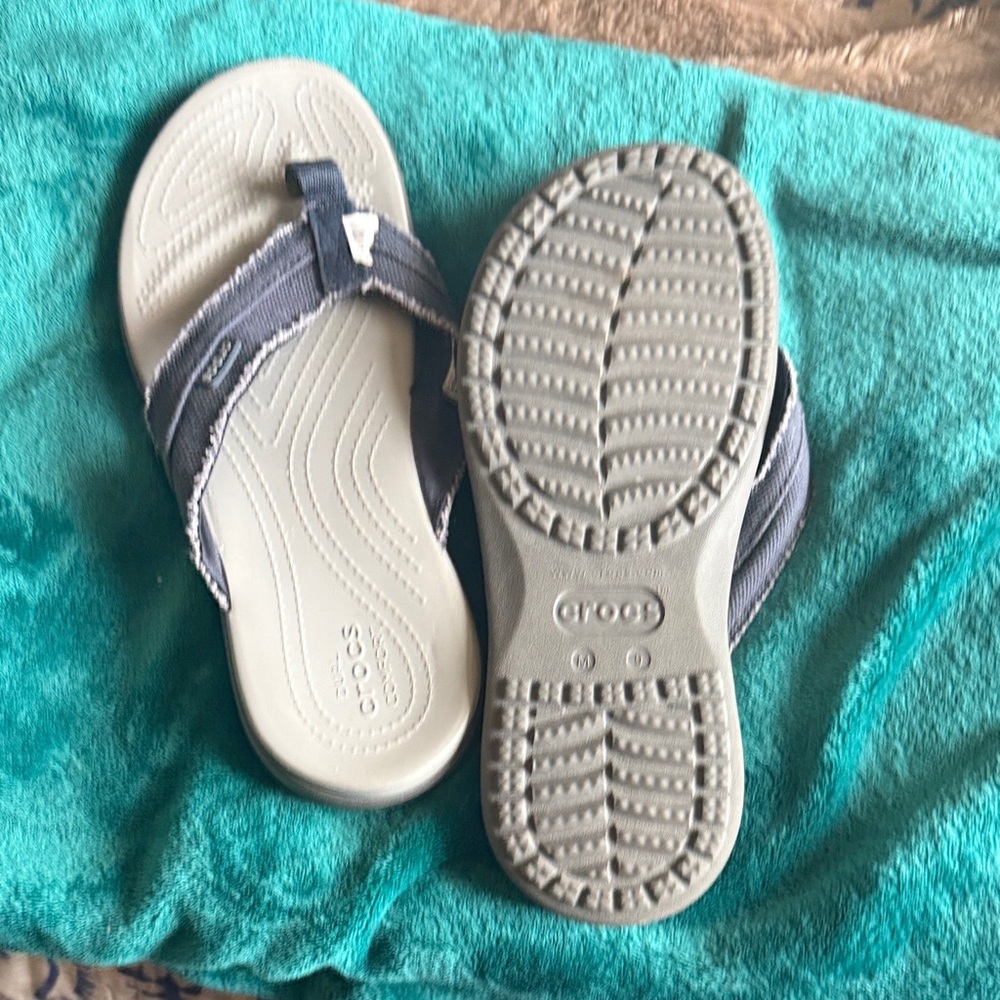 CROCS Gray and Navy Flip Flops - Picture 2 of 4